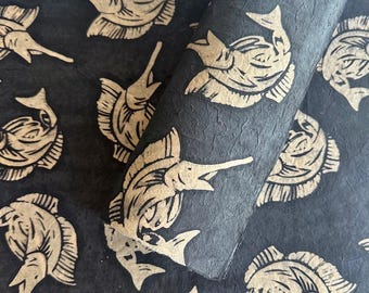 Lokta Paper Sheet: Marlin Swordfish Batik Print - Tree-Free Handmade Paper