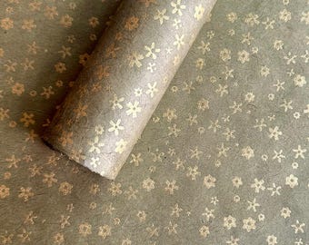 Lokta Paper Sheet - Petite Flowers | Gold | Decorative Paper | Collage | Junk Journal | Tree Free Paper | Handmade Paper