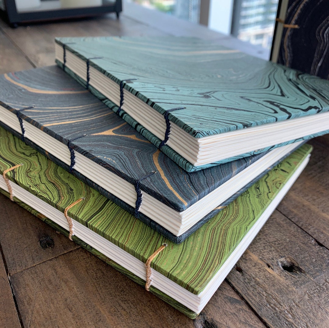 Handmade Marbled Journal Coptic Stitch Lay Flat Binding Etsy