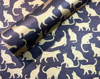 Lokta Paper Sheet - Gold Cats | Decorative Paper | Collage | Junk Journal | Screen Print | Tree Free Paper | Handmade Paper
