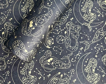 Lokta Paper Sheet - Mermaids and Moons | Decorative Paper | Collage | Junk Journal | Screen Print | Tree Free Paper | Handmade Paper