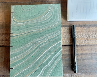 Customizable Handmade Journals | Dark Green | Lined Journal | Blank Journal | Graph Journal | Hand Marbled Covers | Marble Paper