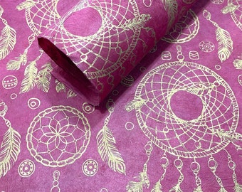 Lokta Paper Sheet - Dreamcatchers - Burgundy | Decorative Paper | Collage | Junk Journal | Screen Print | Tree Free Paper | Handmade Paper
