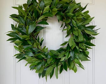 Year Round Front Door Faux Bay Leaf Wreath, All Season Greenery Wreath, Kitchen Wreath