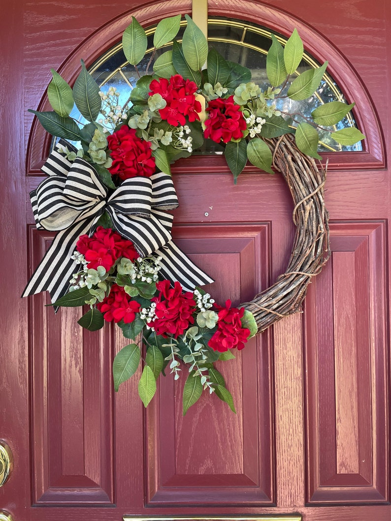 Front Door Red Geraniums Wreath Etsy