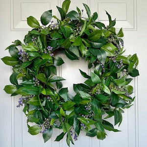 Year Round Front Door Laurel Berry Wreath, Spring Greenery Wreath