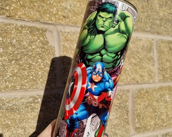 Avengers Metal 20oz Tumbler | Hot Cold | Travel Cup Bottle | Children's Birthday present Valentine Disney Thor Iron man Hulk Captain America