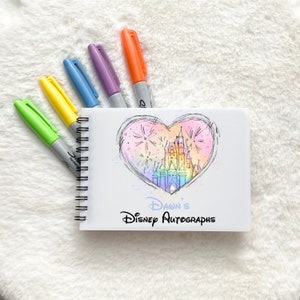 Disney Autograph book A6 | Watercolour heart Princess Castle | Siganture photo scrap book | Disneyland Disneyworld Orlando Paris Cruise |