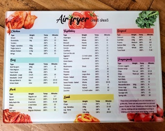 Air Fryer Cheat sheet cooking guide Chopping board | Glass kitchen worktop saver | New home birthday present gift ninja House surface dual