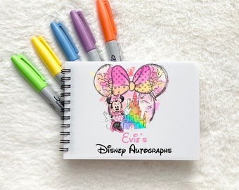 Disney Autograph book A6 | Watercolour Minnie mouse Princess Castle | Siganture photo scrapbook | Disneyland Disneyworld Orlando Paris