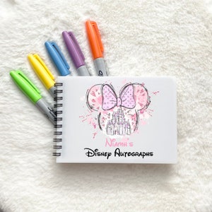 Disney Autograph book A6 | Watercolour Pink minnie mouse Princess Castle | Siganture photo scrapbook | Disneyland Disneyworld Orlando Paris