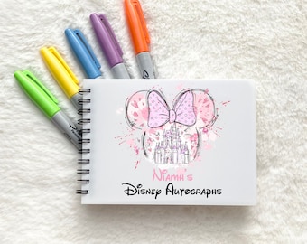 Disney Autograph book A6 | Watercolour Pink minnie mouse Princess Castle | Siganture photo scrapbook | Disneyland Disneyworld Orlando Paris