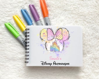 Disney Autograph book A6 | Watercolour Mickey minnie mouse Princess Castle | Signature photo scrapbook | Disneyland Disneyworld Orlando