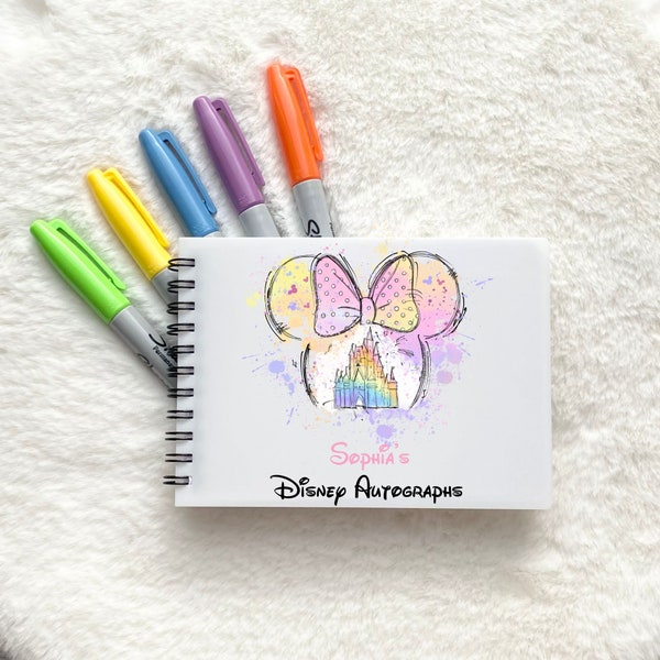 Disney Autograph book A6 | Watercolour Mickey minnie mouse Princess Castle | Signature photo scrapbook | Disneyland Disneyworld Orlando