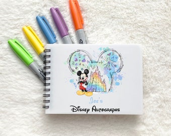 Disney Autograph book A6 | Watercolour Mickey minnie mouse Princess Castle | Signature photo scrapbook | Disneyland Disneyworld Orlando