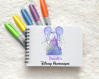 Disney Autograph book A6 | Watercolour Mickey minnie mouse Princess Castle | Signature photo scrapbook | Disneyland Disneyworld Orlando