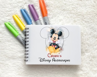Disney Autograph book A6 | Watercolour Mickey mouse Princess Castle | Siganture photo scrapbook | Disneyland Disneyworld Orlando Paris