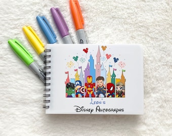 Disney Autograph book A6 | Watercolour Mickey minnie Marvel Princess Castle | Signature photo scrapbook | Disneyland Disneyworld Orlando