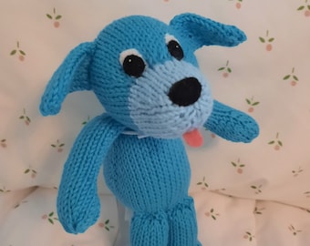 Organic stuffed puppy dog, knitted in soft 100% organic cotton, handmade in USA