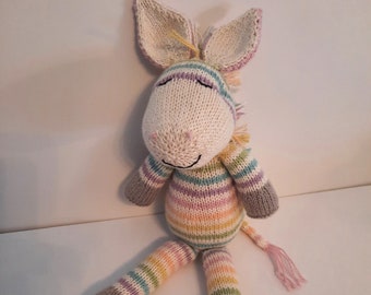 Rainbow zebra in Pima cotton, handknitted and all-organic, proudly made in the USA