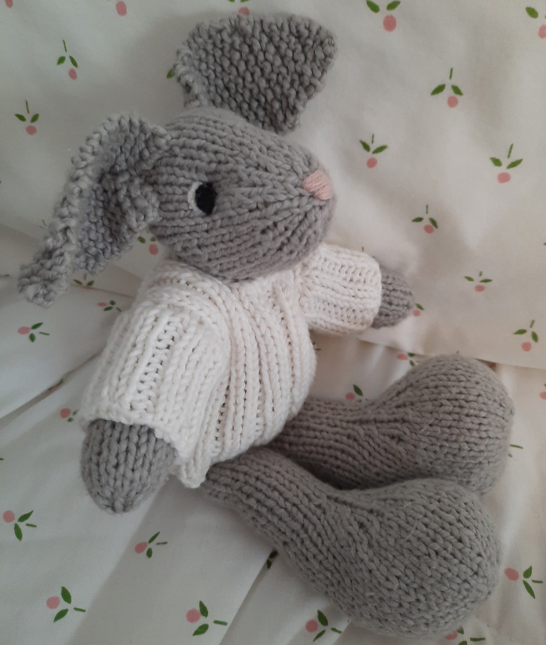 Organic Cotton Bunny Rabbit With Sweater - Handmade Nursery Decoration ...