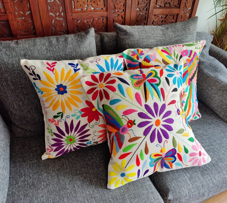 Beautiful Pillow Covers / Hand Embroidery / Otomi Embroidery / Etsy
