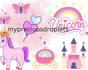 Unicorn With Castle PNG Clipart Instant Digital Download For Zipper Bags And Pencil Case 24 cm X 17 cm
