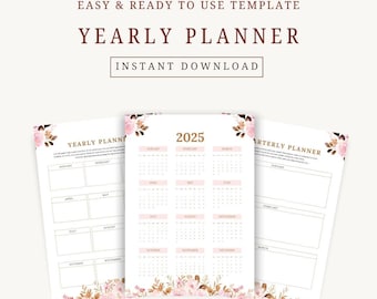 2025 Printable Yearly Planner A4 A5 | Bright Minimal PDF | Instant Download