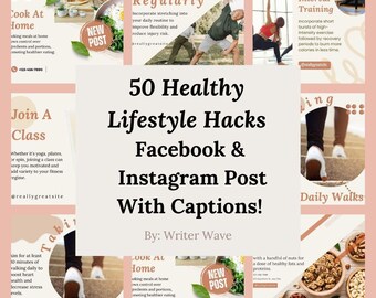 50 DFY Healthy Lifestyle Facebook Posts I Instagram Post I Editable Canva Template I Captions For Wellness Blogger
