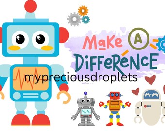 Roboter PNG Clipart Instant Digital Download für Reißverschluss taschen und Federmäppchen 24 cm x 17 cm