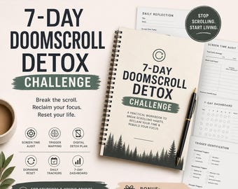 7-Day Doomscroll Detox Challenge Printable PDF | Screen Time Management Workbook | Screen Time Checklist & Rule Tracker |