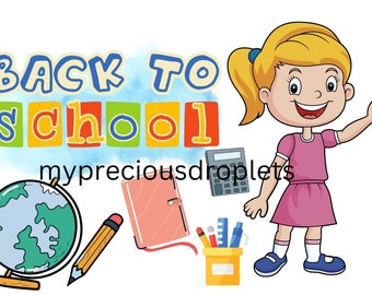 Back To School Girl  PNG Clipart Instant Digital Download For Zipper Bags And Pencil Case 24 cm X 17 cm