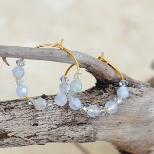 Micro Faceted Blue Lace Agate & Swarovski Crystal Earrings