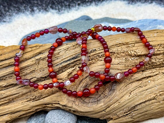 Auralite 23 Carnelian and Red Jade Triple Threat Bracelets