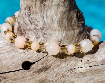 Peach Aventurine and Swarovski Crystal, Peachy Keen Bracelet, Energy/Healing Gemstone Jewelry