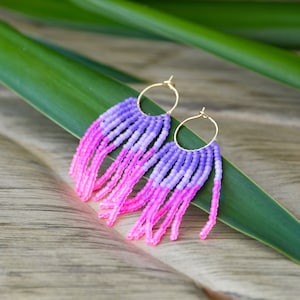 Pretty Pink and Purple Ombre Seed Bead Earrings