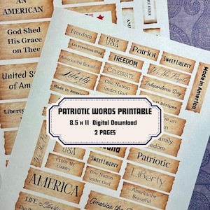 Patriotic Words Printable, Vintage American Ephemera (Digital Download)