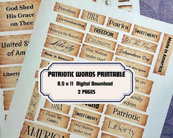 Patriotic Words Printable, Vintage American Ephemera (Digital Download)