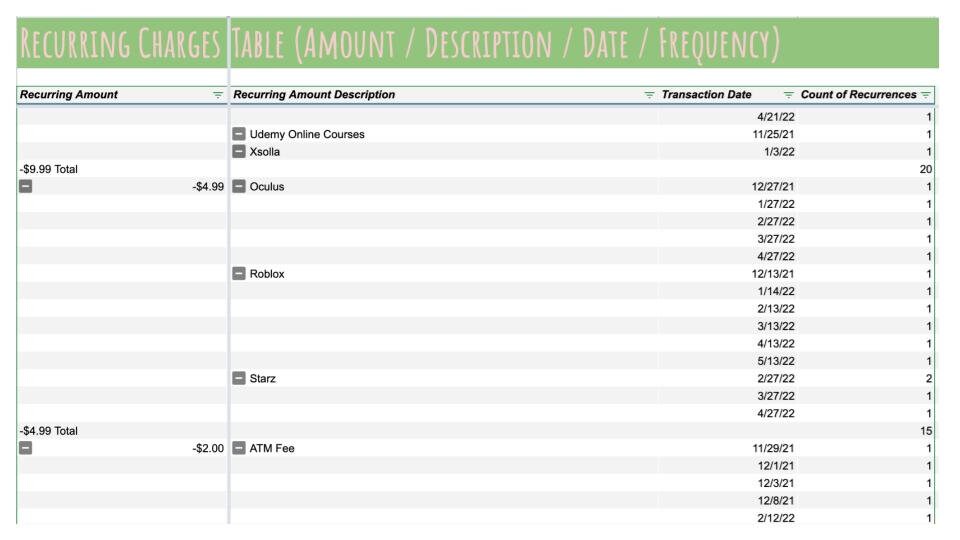 Subscription / Recurring Charges Tracker - Etsy