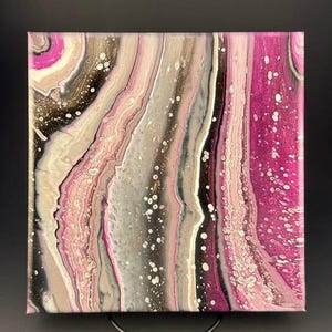 LOVE - purple grey and black abstract acrylic fluid painting on canvas