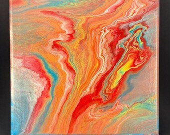 Lava Flow - red pink abstract acrylic fluid painting on canvas
