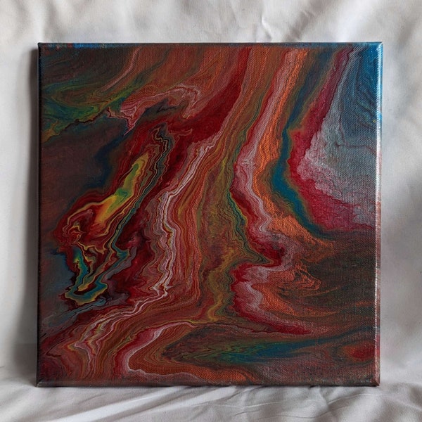 Lava Flow - red pink abstract acrylic fluid painting on canvas