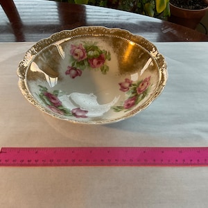 Antique Porcelain Serving Bowl Pink Rose Floral Victorian