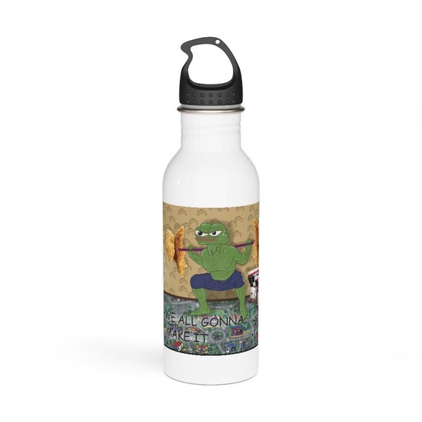 Stainless Steel Water Bottle - WAGMI - PEPE The Frog Rare Buff Pepe - We Are All Gonna Make It Gym Bro Pepe Peepo - 20oz Water Bottle