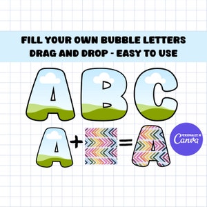 Fill your own Bubble Doodle Letters on CANVA, Drag and Drop Alphabet, Alphabet Letters, PNG, Editable Canva Frame Designs, Canva Template