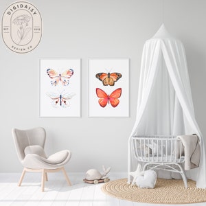 Baby Girl Nursery Prints, Watercolor Butterfly Wall Art, Nursery Art, Girl Nursery Printable, Nursery Art Girl, Watercolor Butterfly Prints