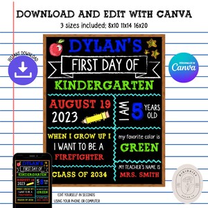 Editable Colorful First Day of School Chalkboard Sign, Reusable First Day of School Sign, Back to School Interview, DIY School Picture Prop