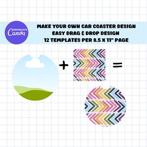 Design your own CAR COASTERS on CANVA with Commercial Use Allowed. Drag and Drop Sublimation Template - Editable Canva Frame Designs