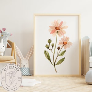 Pink Wildflower Wall Art, Nursery Wall Decor, Girl Nursery Prints, Flower Prints For Girl, Baby Girl Art, Above Crib Decor, Wildflower Art