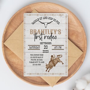 First Rodeo Birthday Invitation Template, Country Western Boy 1st Birthday Invite, Rodeo Invitation, Printable Invitation, Canva Template